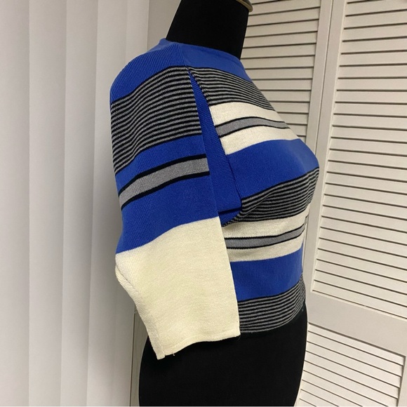 Vintage Jordache Striped Sweater Blue/Grey/White Horsehead Logo Size Large - Picture 2 of 4